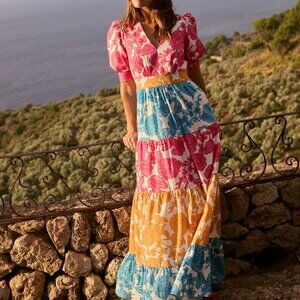 NWT Boden Bella Puff Sleeve Maxi Dress in Multi Blossom Cascade US 14R